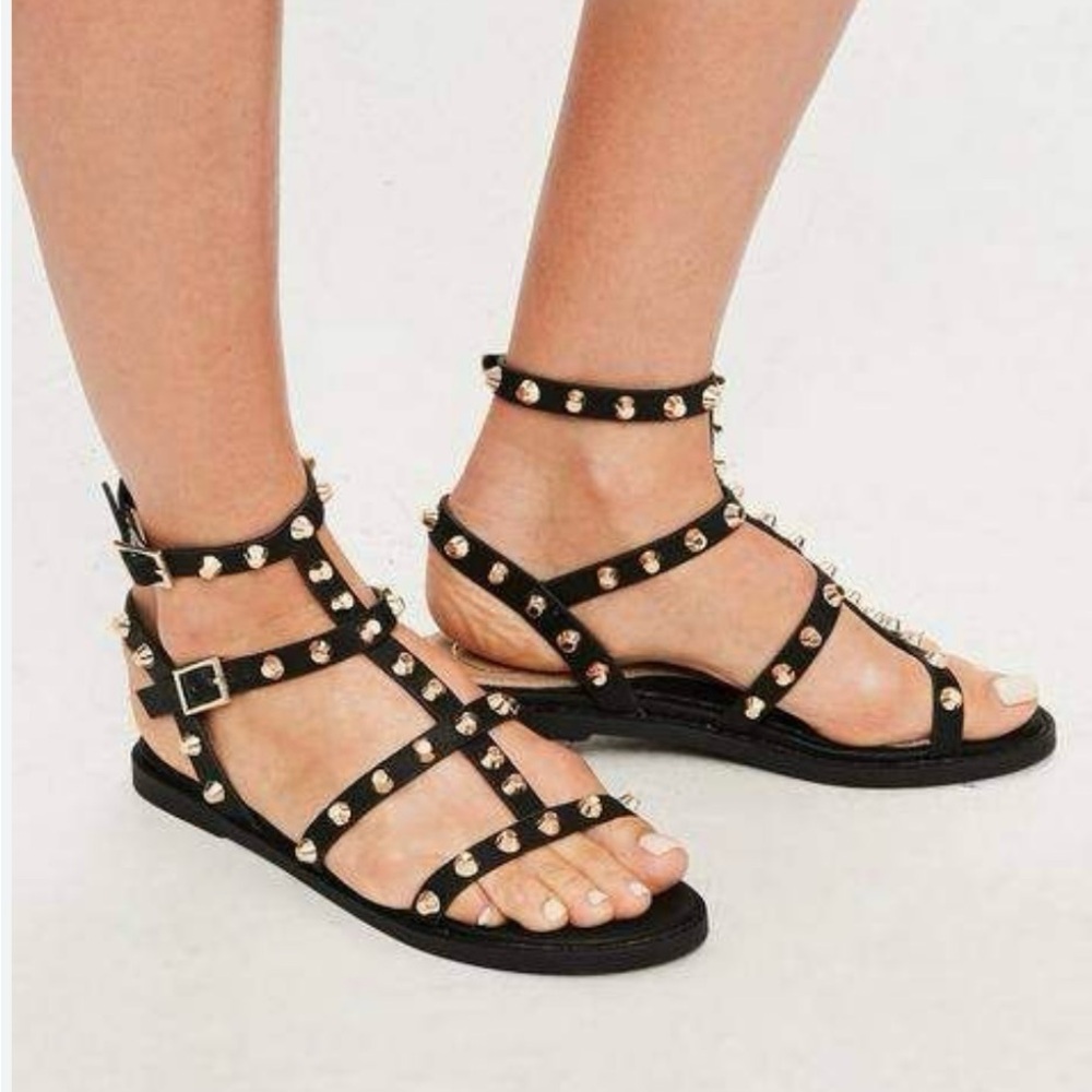 Misguided Black Dome Studded Gladiator Sandals